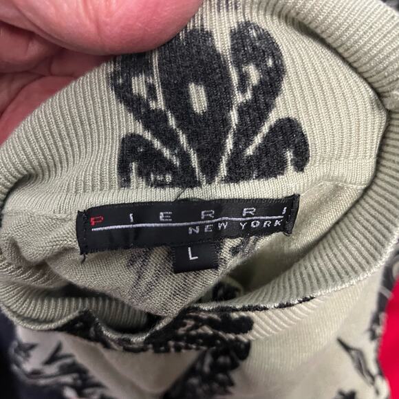 Pierri New York Floral Black On Green Mock Turtleneck Sweater Large - Picture 4 of 4